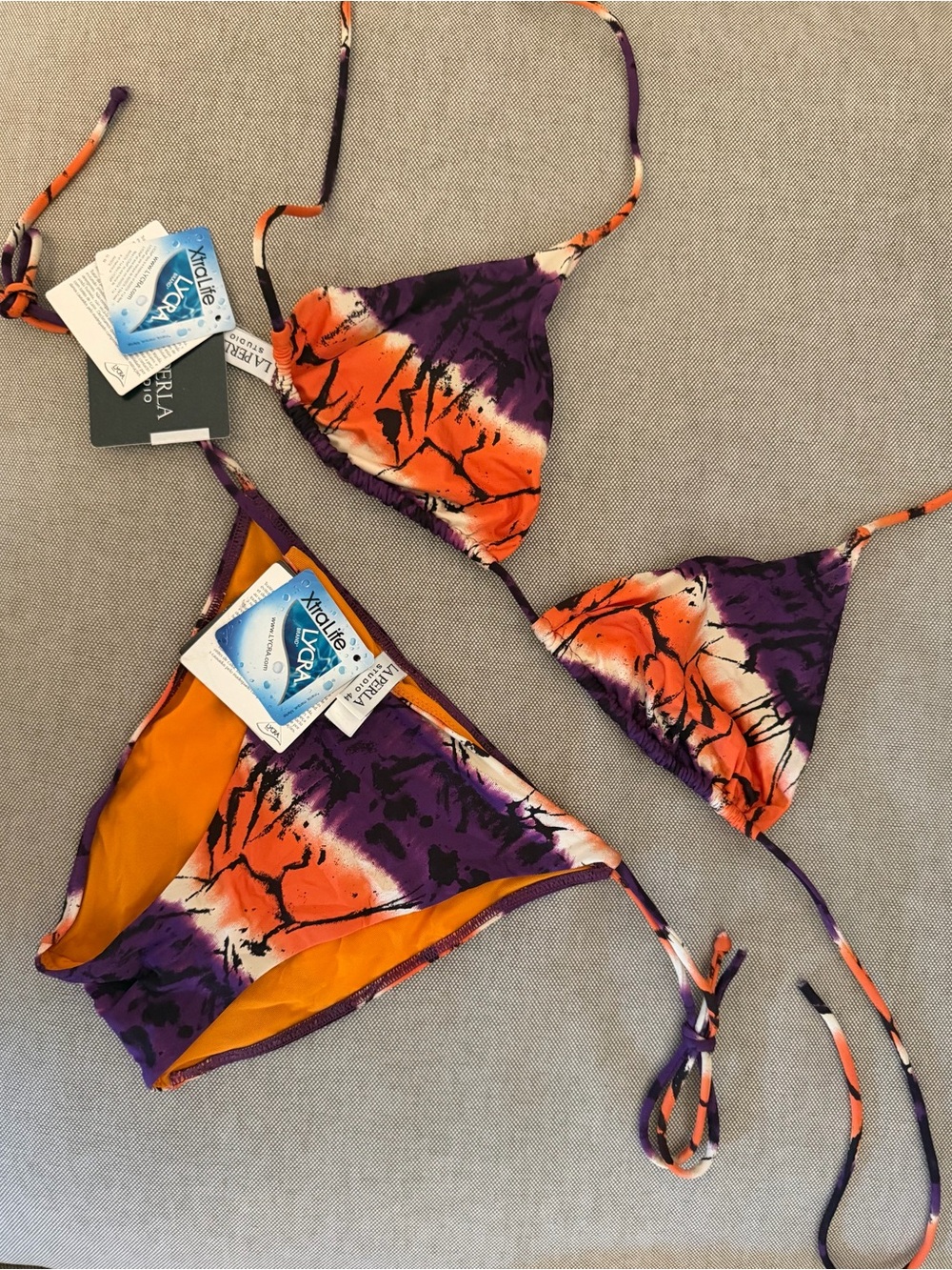 NWT La Perla Purple & Orange Tie-Dye Triangle Bikini